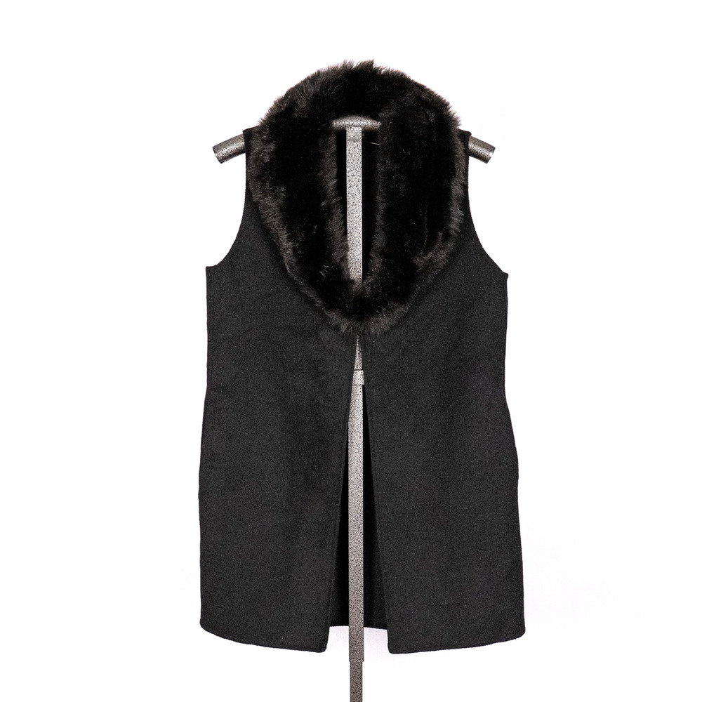 Talbots Wool Blend Sweater Vest SMALL Faux Fur Classic Preppy Capsule Minimalist